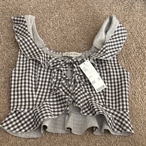 Urban Outfitters Monochrome Houndstooth Ruffle Top